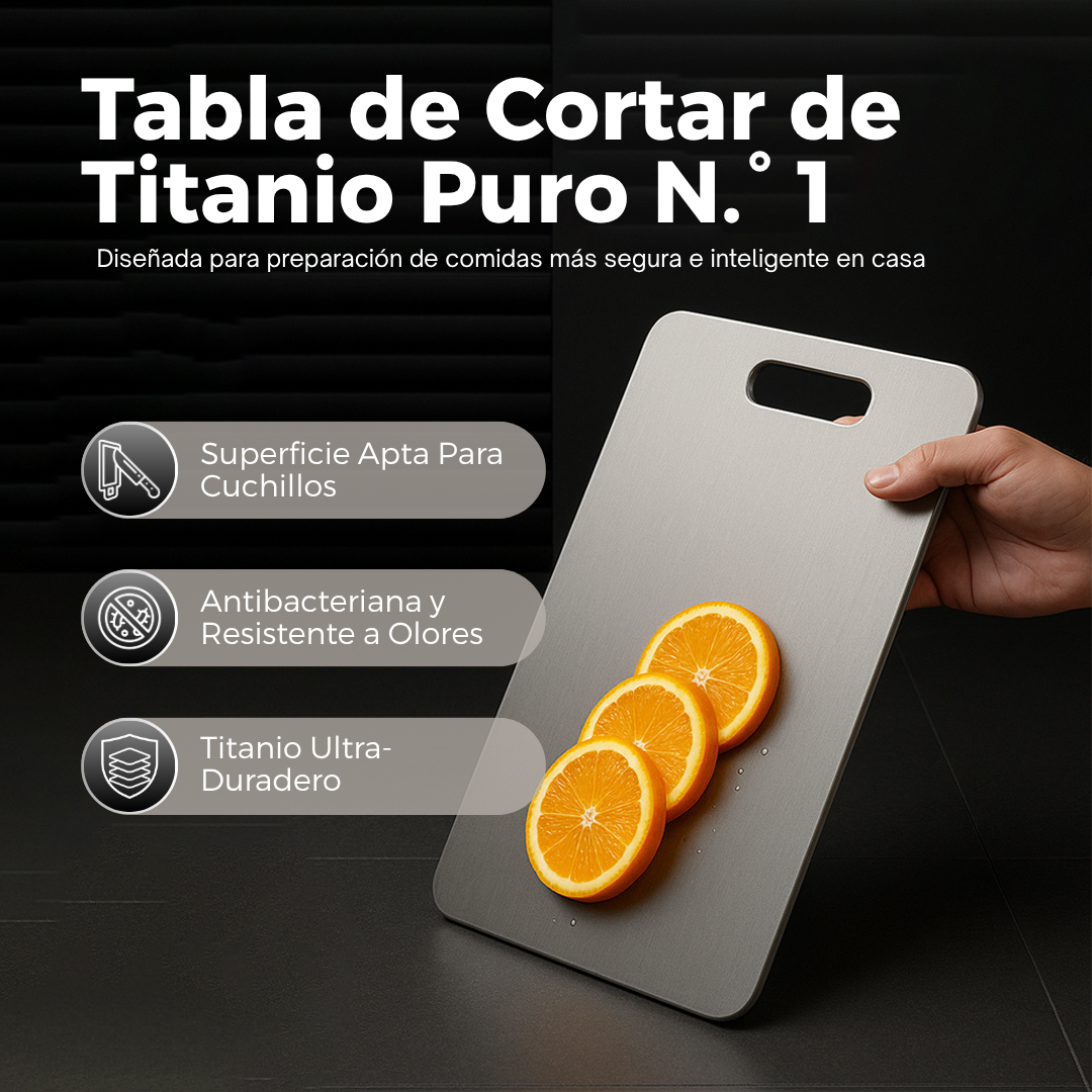 Tabla De Cortar TitanCulin™ 100% de Titanio Puro: Sin Microplásticos, Bacterias, Ni Cuchillos Sin Filo