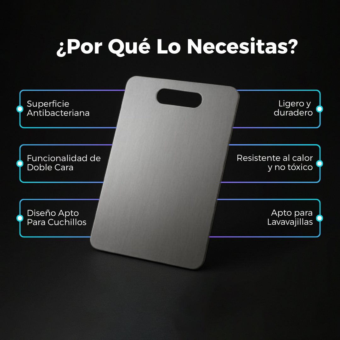 Tabla De Cortar TitanCulin™ 100% de Titanio Puro: Sin Microplásticos, Bacterias, Ni Cuchillos Sin Filo