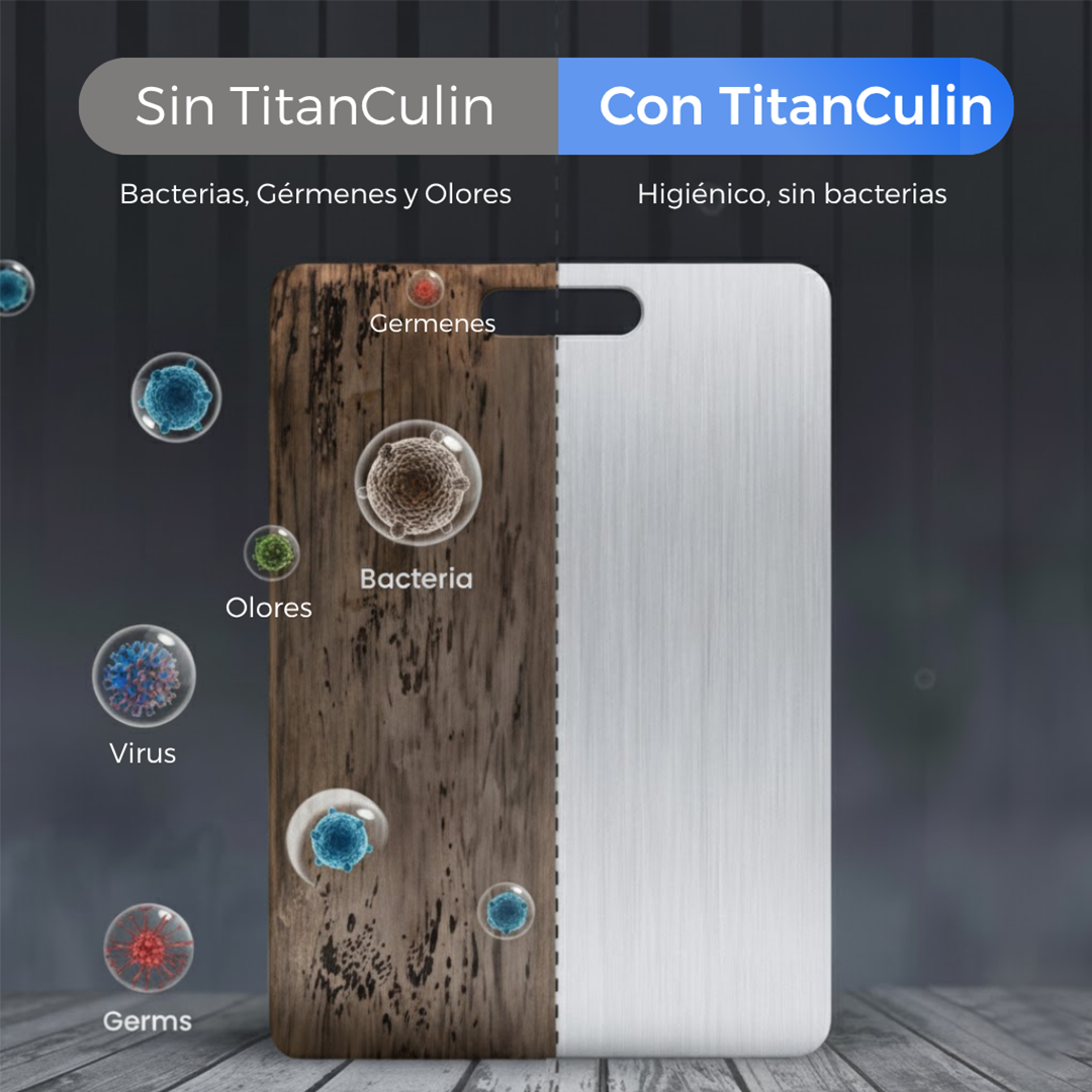 Tabla De Cortar TitanCulin™ 100% de Titanio Puro: Sin Microplásticos, Bacterias, Ni Cuchillos Sin Filo